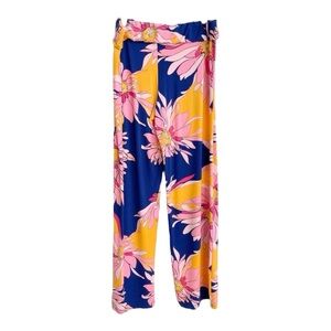 Trina Turk Breeze Swim Pants Cover Up Wide Leg Flowy Floral Blue/Orange Sz Small